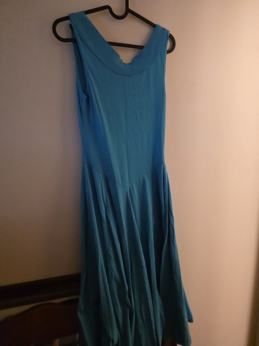 Sleeveless Teal Dress with Flared Skirt And Deep V Back